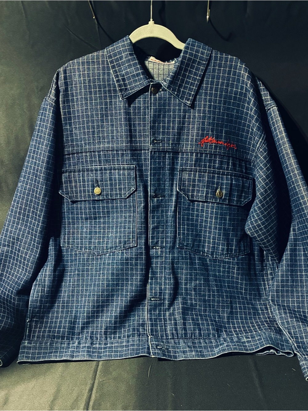 Like New Platinum FUBU "Fat Albert" Dark Blue Denim Grid Jacket